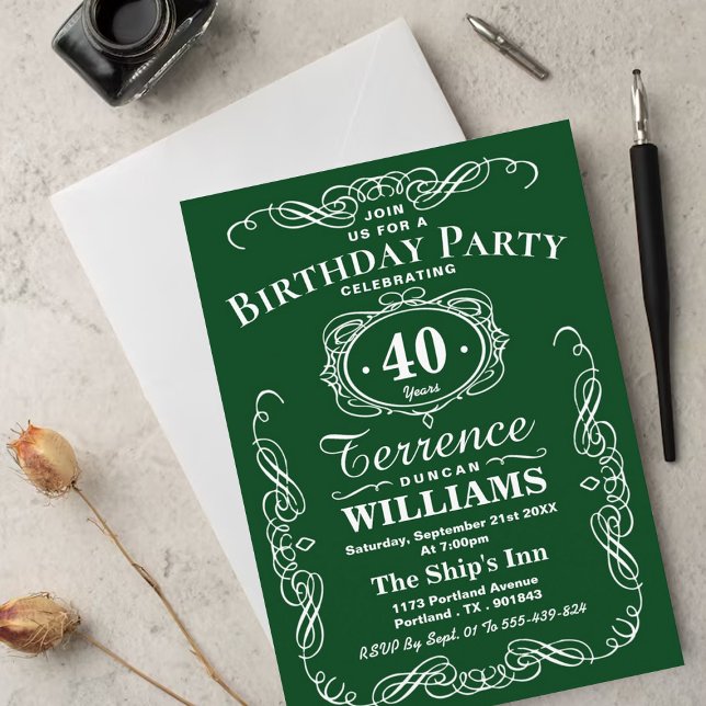 Trendy Green & White Typografy Birthday Party Einladung (Von Creator hochgeladen)