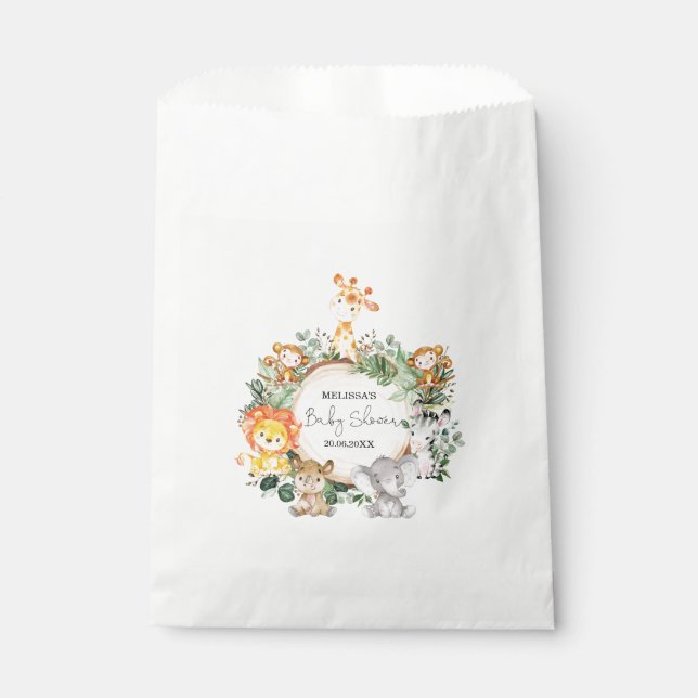 Trendy Greenery Jungle Safari Animals Baby Dusche Geschenktütchen (Vorderseite)