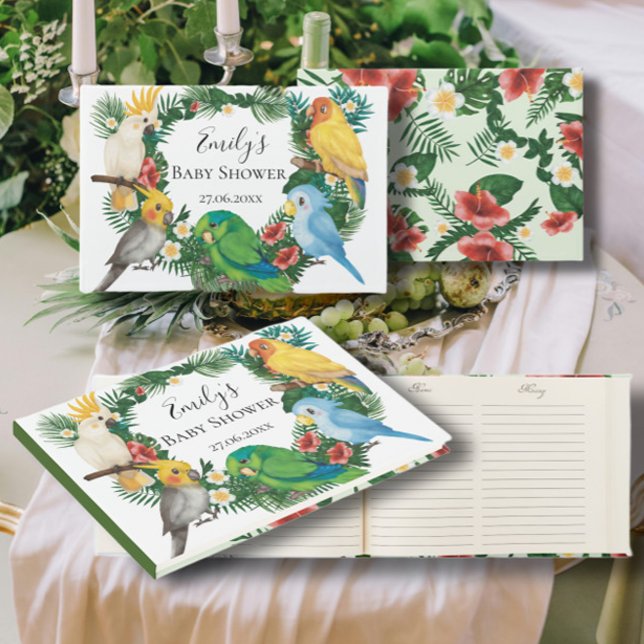Trendy Greenery Tropical Parrots Babydusche Gästebuch (Von Creator hochgeladen)