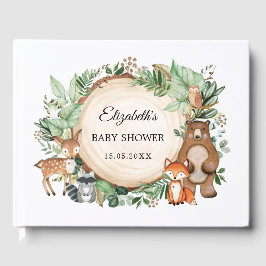 Trendy Greenery Woodland Animals Baby Shower Gästebuch