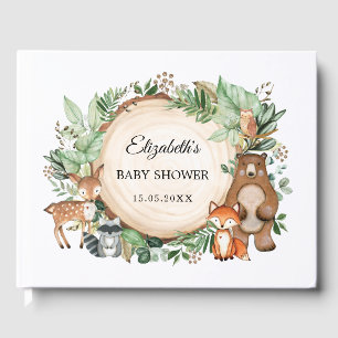 Trendy Greenery Woodland Animals Baby Shower Gästebuch