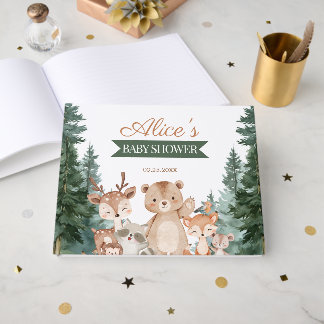 Trendy Greenery Woodland Animals Baby Shower Gästebuch