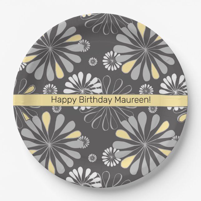 Trendy Grey and Yellow Floral Paper Teller (Vorderseite)