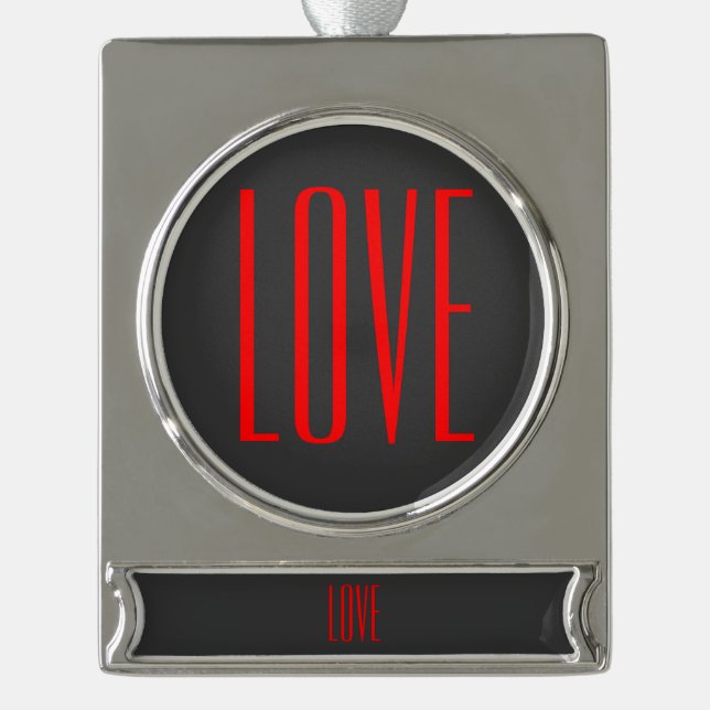 Trendy Grey Background Red Liebe Wedding Banner-Ornament Silber (Vorderseite)