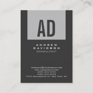 Trendy Grey Strip Monogram Business Card Visitenkarte