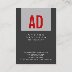 Trendy Grey Strip Red Monogram Business Card Visitenkarte