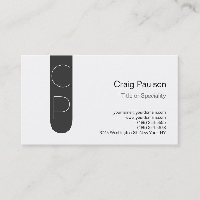 Trendy Grey Strip White Monogram Business Card Visitenkarte (Vorderseite)