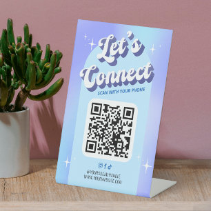 Trendy Groovy Holographic Let's Connect QR Code Sockelschild