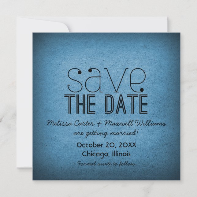 Trendy Grunge Save the Date Invite, Blue (Vorderseite)