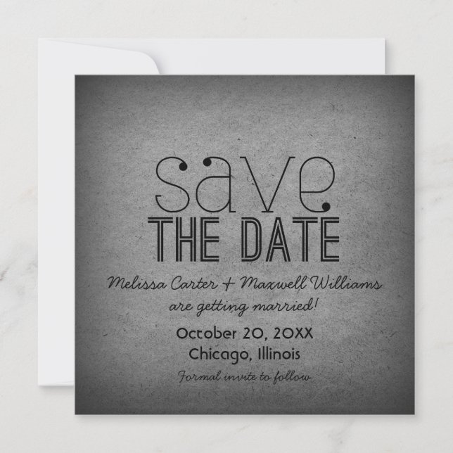 Trendy Grunge Save the Date Invite, Grau (Vorderseite)