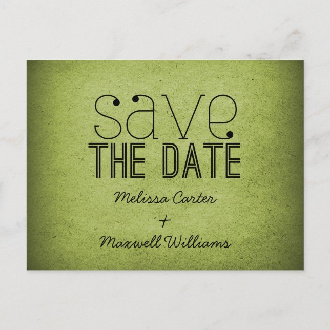 Trendy Grunge Save the Date Postcard, Green Ankündigungspostkarte (Vorderseite)