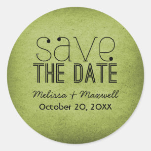 Trendy Grunge Save the Date Stickers, Green Runder Aufkleber