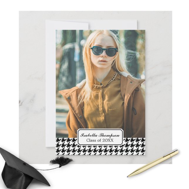 Trendy Hahnentrittmuster Abschluss Foto Class 20XX Einladung (Von Creator hochgeladen)