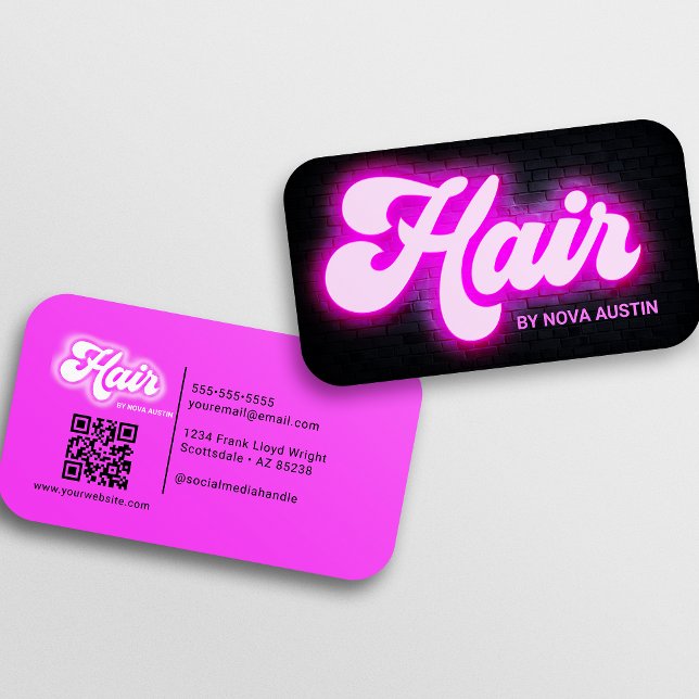 Trendy Hairstylist Glam Aesthetic Hot Pink QR Code Visitenkarte (Von Creator hochgeladen)