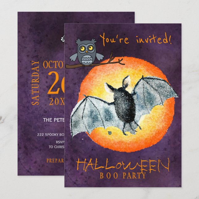 Trendy Halloween Aquarell beängstigendes boo-Party Einladung (Vorne/Hinten)