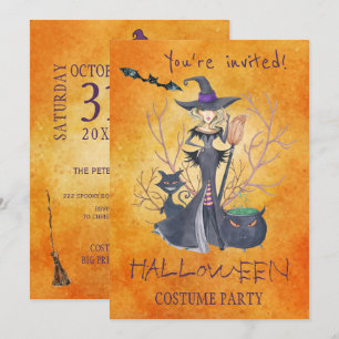 Trendy Halloween Aquarellwitscher-Party Einladung
