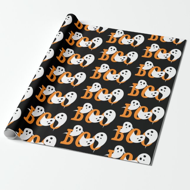 Trendy Halloween Boo Ghosts Black Geschenkpapier (Ungerollt)