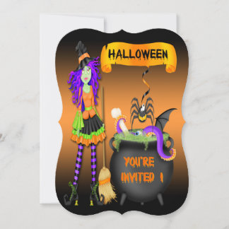 Trendy Halloween Hexe Cauldron Bracket Style Invi Einladung