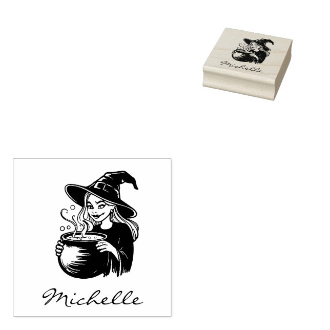 Trendy Halloween Hexe mit Cauldron Gummistempel (Stempel)