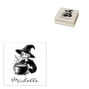 Trendy Halloween Hexe mit Cauldron Gummistempel