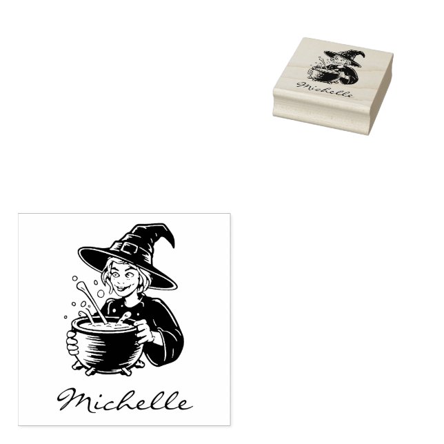Trendy Halloween Hexe mit Cauldron Gummistempel (Stempel)
