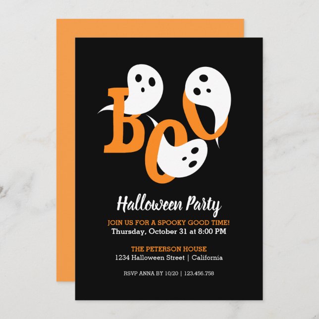 Trendy Halloween-Party Boo Ghosts Black Einladung (Vorne/Hinten)