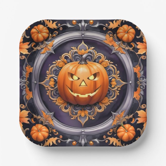 Trendy Halloween Pumpkin Autumn Collection Pappteller (Vorderseite)