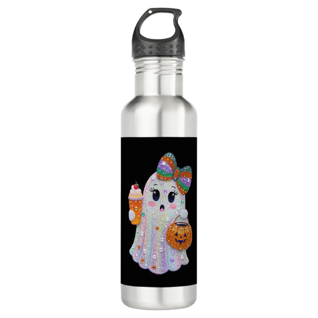 Trendy Halloween Rhinestones Ghost Edelstahlflasche (Vorderseite)