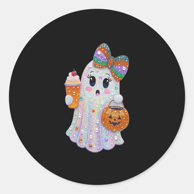 Trendy Halloween Rhinestones Ghost Runder Aufkleber (Vorderseite)