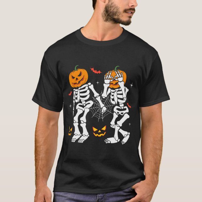 Trendy Halloween Skeleton Griddy Dance Pumpkin T-Shirt (Vorderseite)