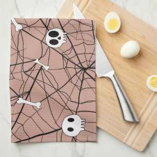 Trendy Halloween Skulls , Knochen und Web Geschirrtuch