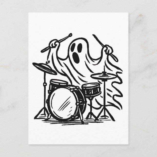 Trendy Halloween Spooky boo ghost Playing Drums Postkarte (Vorderseite)