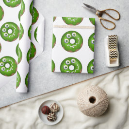 Trendy Halloween Spooky Green Monster Eyes Donut Geschenkpapier