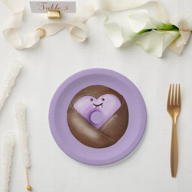 Trendy Halloween Spooky Lila Heart Ghost Donut Pappteller (Hochzeit)