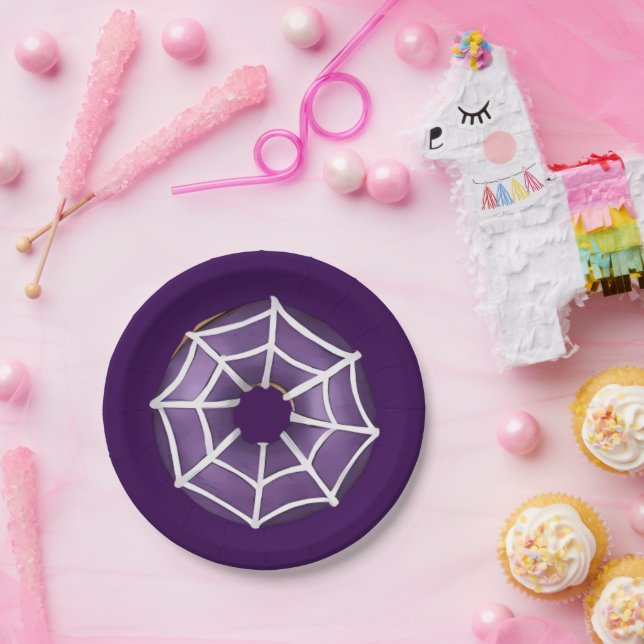 Trendy Halloween Spooky Lila Web Donut Party Pappteller (Party)