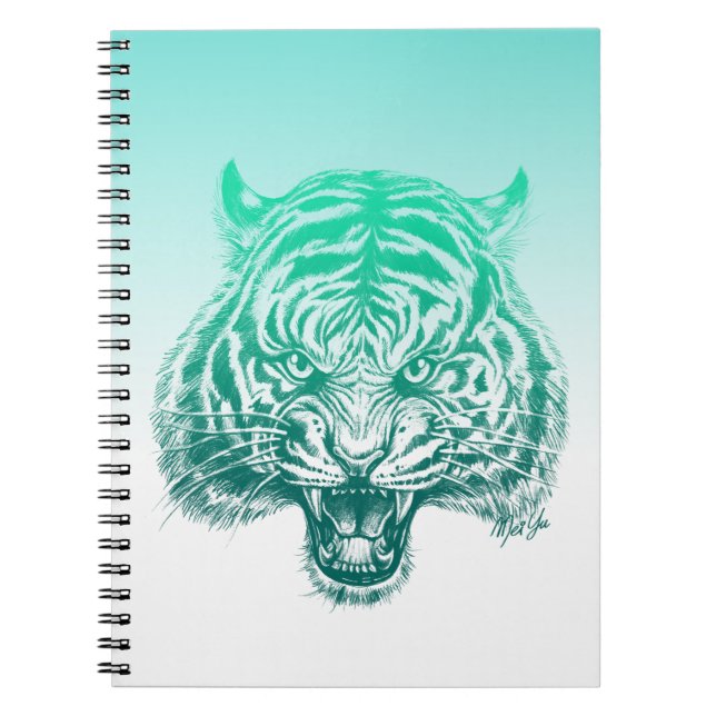 Trendy Hand Drawing Aquamarin Green Tiger School N Notizblock (Vorderseite)