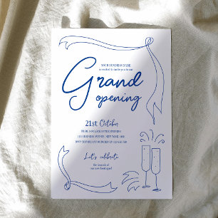 Trendy Hand Drawn Blue Business Logo Grand Opening Einladung