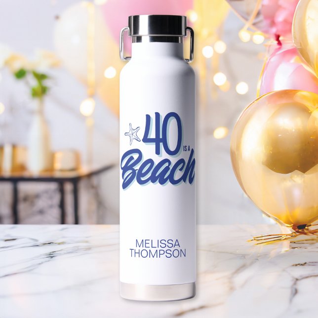 Trendy Hand Drawn Doodle 40 Is A Beach Birthday Trinkflasche (Von Creator hochgeladen)