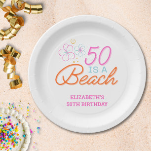 Trendy Hand Drawn Doodle 50. Strand Geburtstag Pappteller