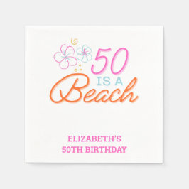 Trendy Hand Drawn Doodle 50. Strand Geburtstag Serviette