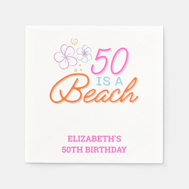 Trendy Hand Drawn Doodle 50. Strand Geburtstag Serviette (Vorderseite)