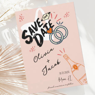 Trendy Hand Drawn Peach Scribble Fun Save the Date Einladung