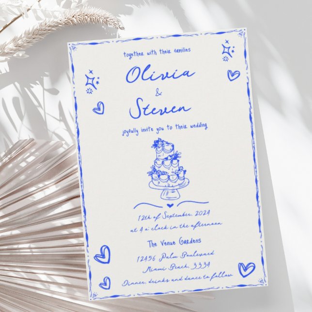 Trendy Hand Drawn Quirky Scribble Blue Wedding Einladung (Von Creator hochgeladen)