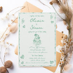 Trendy Hand Drawn Quirky Scribble Sage Wedding Einladung<br><div class="desc">Trendy handgezeichnete Stil illustrierte Hochzeitseinladung,  die den neuesten Trends im Hochzeitsfest folgt.</div>
