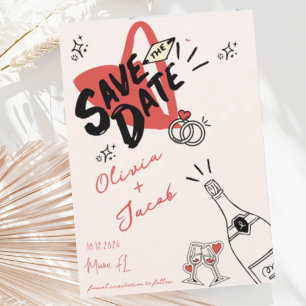 Trendy Hand Drawn Red Scribble Fun Save the Date Einladung