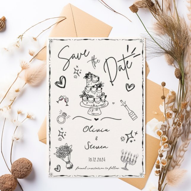 Trendy Hand Drawn Scribble Fun Save the Date Einladung (Von Creator hochgeladen)