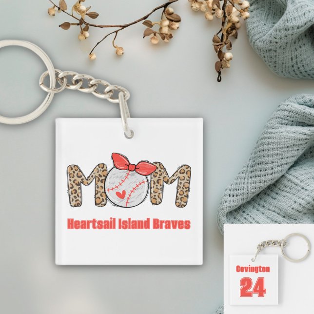 Trendy Hand gezeichnete Baseball-Mama Personalisie Schlüsselanhänger (Trendy Baseball Mom Personalized Keychain)