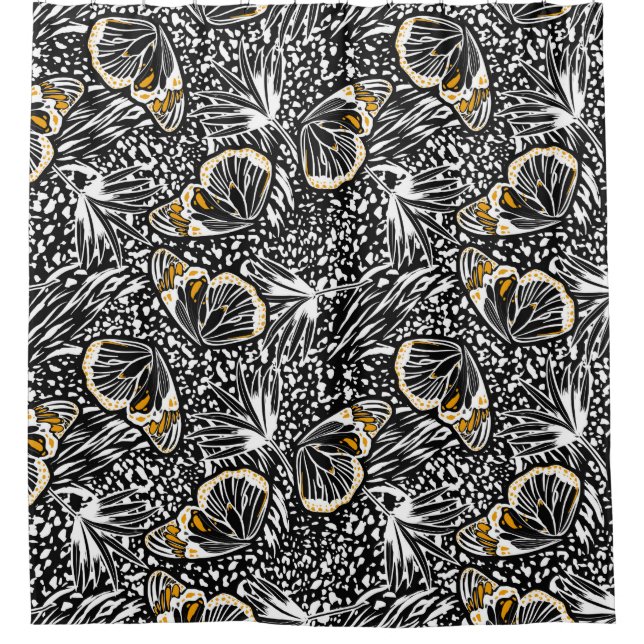 Trendy-Handskizzen-Schmetterlinge fliegen mit Blen Duschvorhang (Vorderseite)