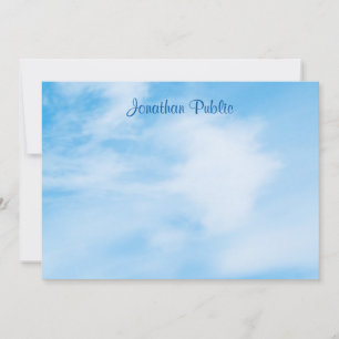 Trendy Handwriting Script Name Blue Sky Clouds Mitteilungskarte