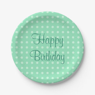 Trendy Happy Birthday Text Punkte Rustikale Minze  Pappteller